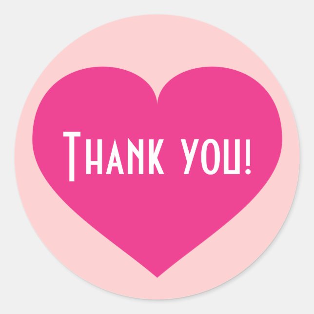 Thank You Hot Pink Heart Classic Round Sticker (Front)