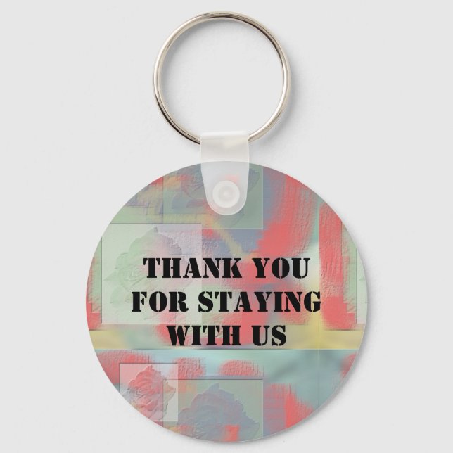 Thank You House Guest Vacation Abstract Floral Keychain (Front)