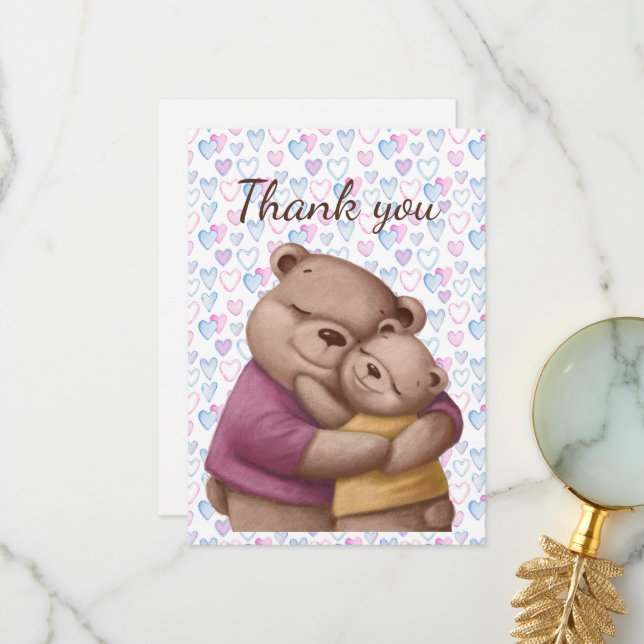 Thank You Hugging Teddy Bears Card (Front/Back In Situ)