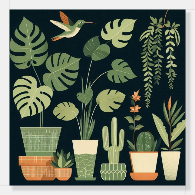 Thank You Hummingbird Green Potted Plants Foam Board (Front)