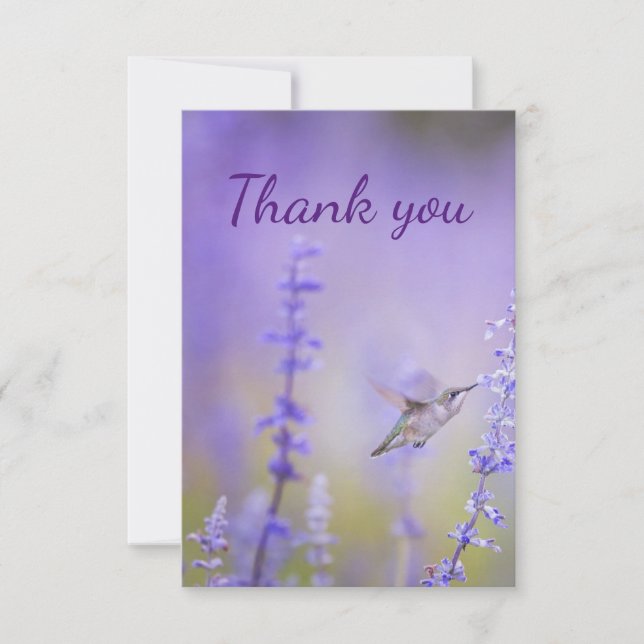  Thank You Hummingbird Lavender Flower Art Card (Front)