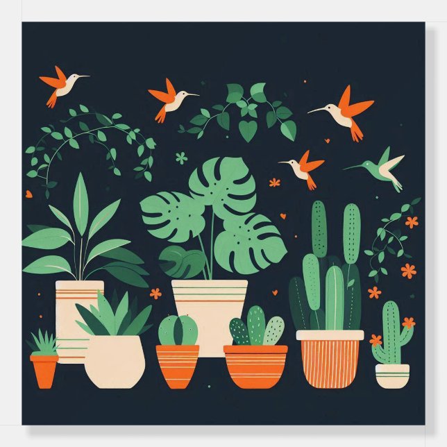 Thank You Hummingbirds Green Potted Plants Foam Board (Front)