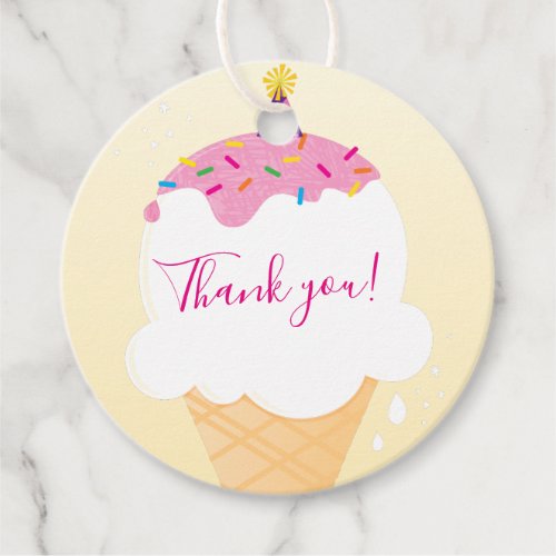 THANK YOU ice cream cone sprinkles colours yellow Favor Tags