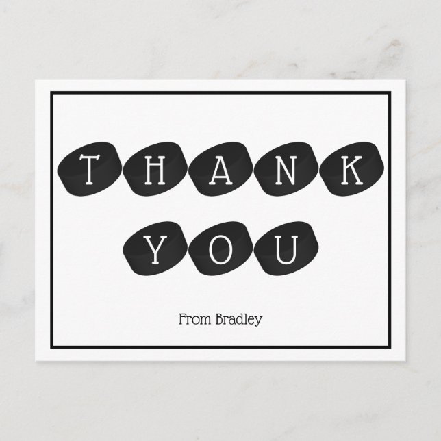 Thank You Ice Hockey Puck Custom Personalized Postcard (Front)
