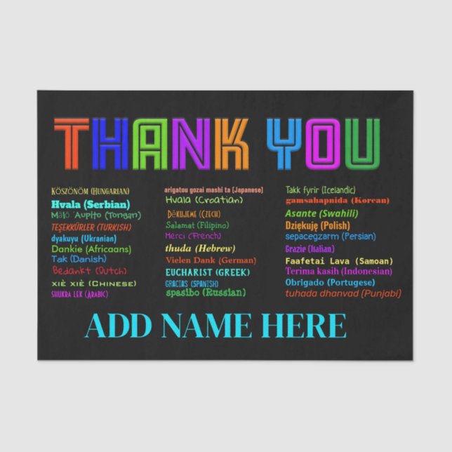 Thank You in 30 Languages Appreciation Tissue Paper (Front)