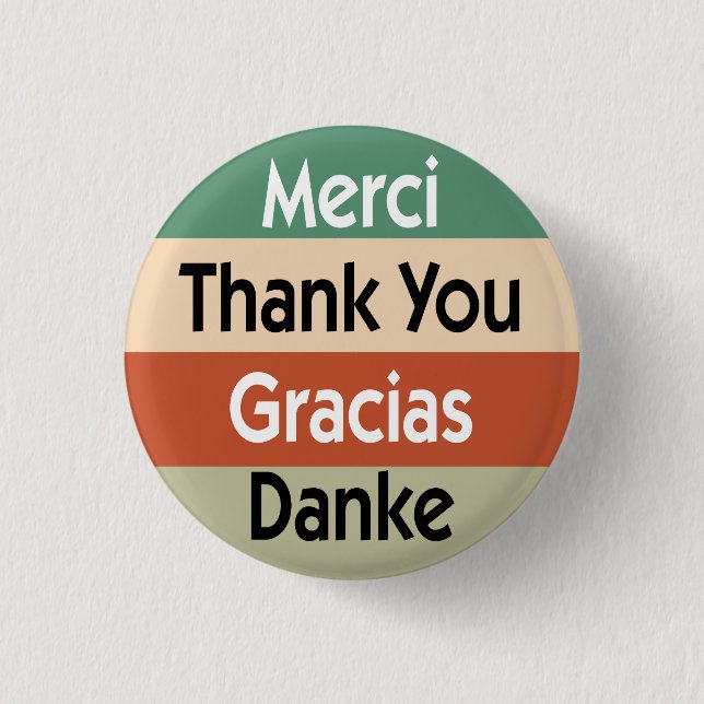 Thank you in 4 languages pinback button (Front)