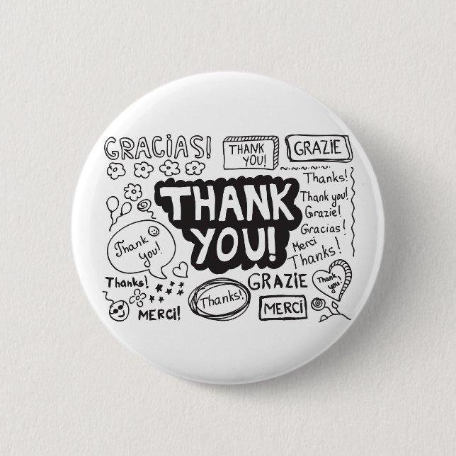 Thank You In Different Languages Button (Front)