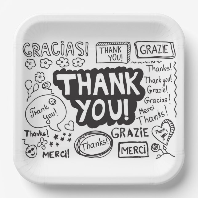 Thank You In Different Languages Paper Plates (Front)