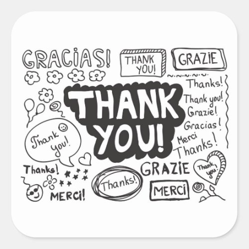 Thank You In Different Languages Square Sticker