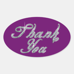 Thank You in Faux-Diamond Bling Script Oval Sticker