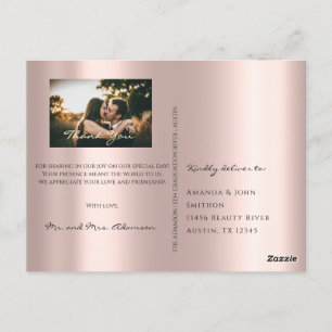 Thank You In Love Wedding Photo Gold Gray Rose Postcard