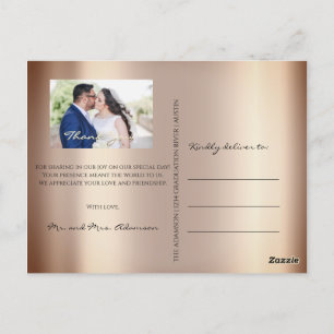 Thank You In Love Wedding Photo Gold Script Rose Postcard