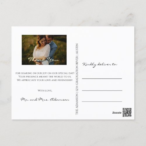 Thank You In Love Wedding Photo Gold Script White Postcard