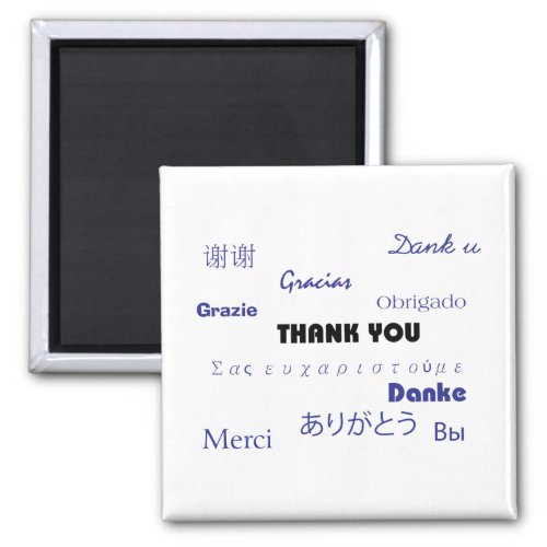 Thank You in Many Languages Black and Blue Magnet