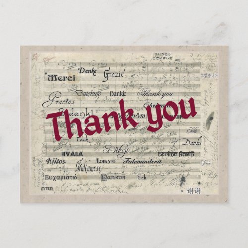 Thank You in Many Languages on Beethoven Score Postcard
