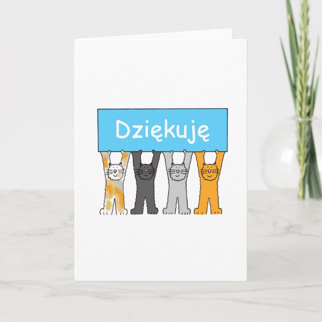 Thank You in Polish Cartoon Cats Card (Front)
