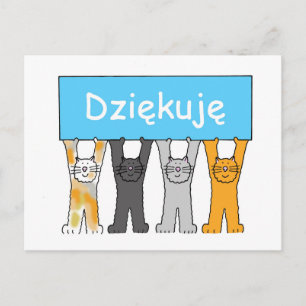 Thank You in Polish Cartoon Cats Postcard