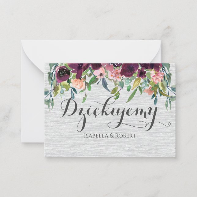 Thank you in Polish Dziękuję Many thanks Poland Note Card (Front)