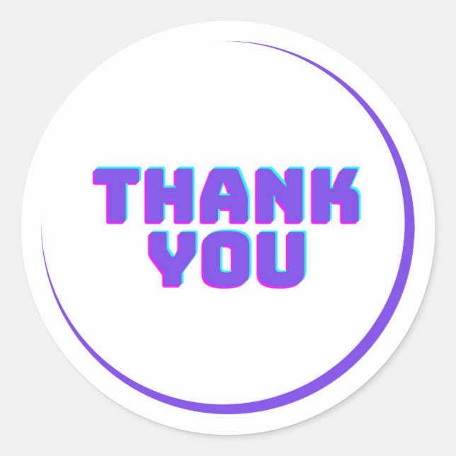  Thank you in purple and white background  Classic Round Sticker (Front)