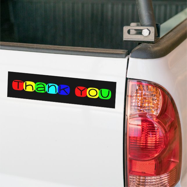 Thank You in Rainbow Text  Bumper Sticker (On Truck)