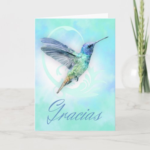 Thank You In Spanish _ Watercolor Hummingbird Card