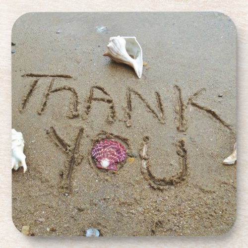 Thank you in the sand shells  beach beverage coaster