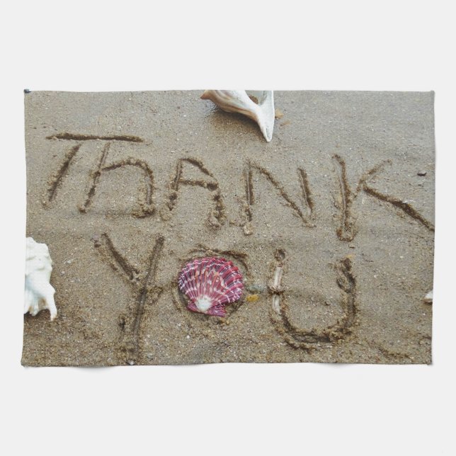 Thank you in the sand shells & beach towel (Horizontal)