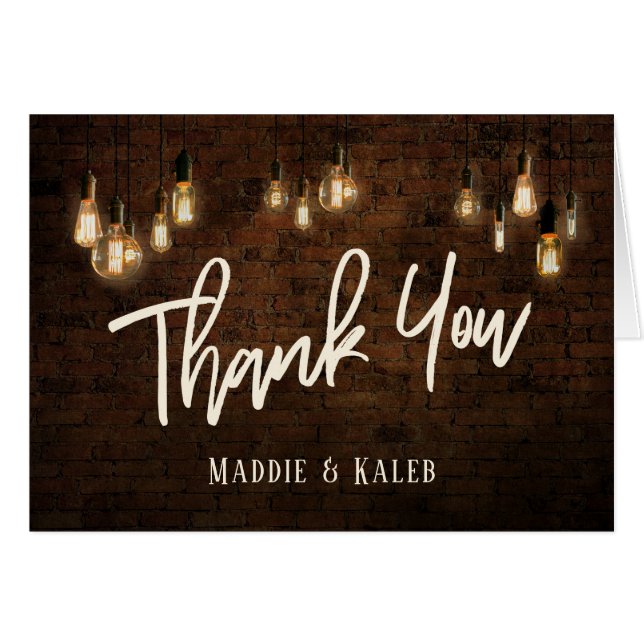 Thank You Industrial Bricks w/ Edison Lights Cards (Front Horizontal)