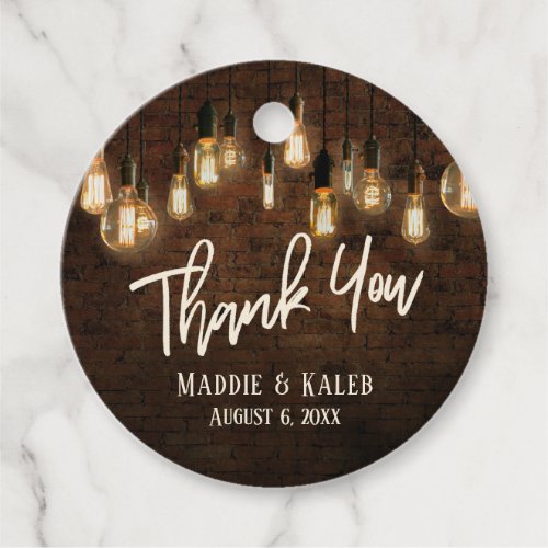 Thank You Industrial Bricks w Edison Lights Favor Tags