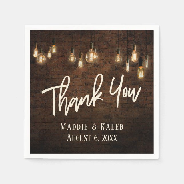 Thank You Industrial Bricks w/ Edison Lights Napkins (Front)