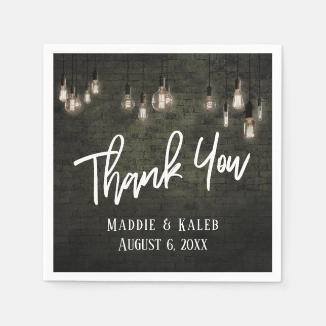 Thank You Industrial Bricks w/ Edison Lights Napkins (Front)