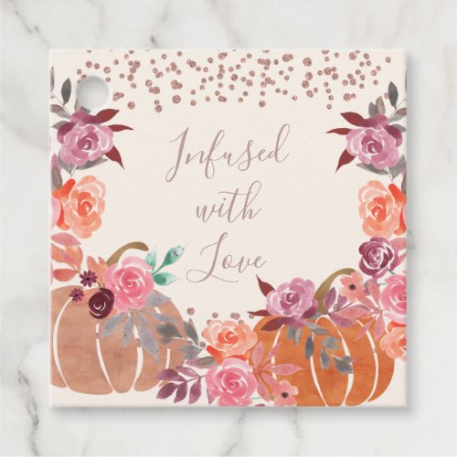 Thank You Infused wLove Autumn Floral Rose Gold Favor Tags