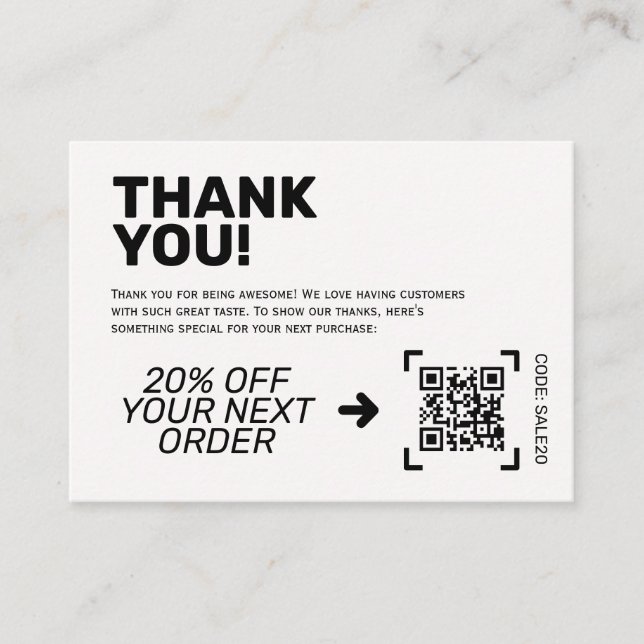 Thank You Insert Card | Discount Code (Front)