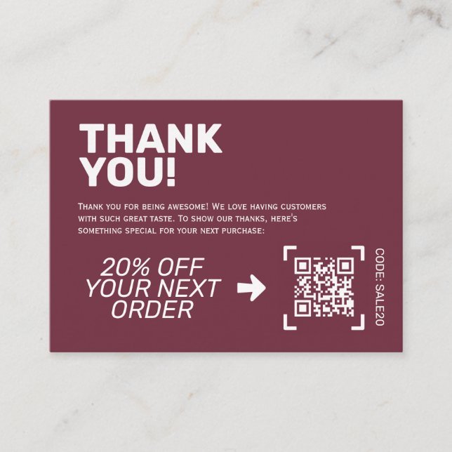 Thank You Insert Card | Discount Code (Front)
