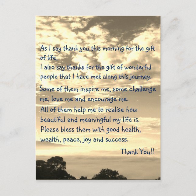 Thank You Inspirational Life Quote Postcard (Front)