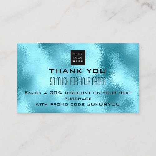 Thank You Instagra Discount Code Custom Logo Blue Business Card