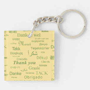 "Thank You" International Art, Motivational Yellow Keychain