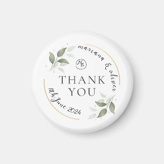 Thank you Intial Wedding Favors Leaf Gold Design Magnet