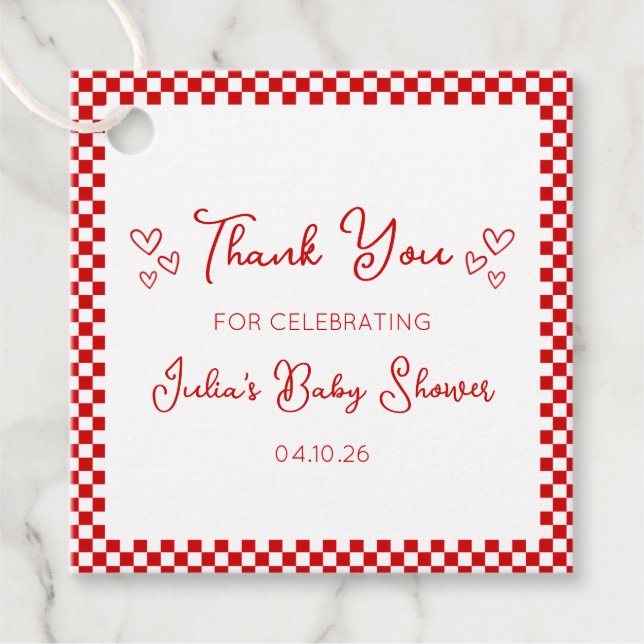 Thank You Italian Red Baby or Bridal Shower  Favor Tags (Front)