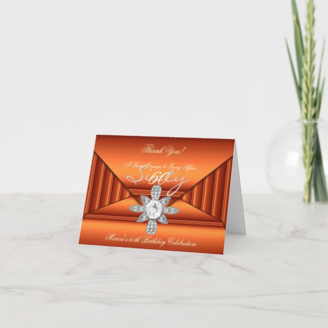 Thank You Ivory Bronze Orange Birthday Party Jewel Card (Front)