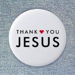 Thank You Jesus | Modern Christian Faith Heart Button<br><div class="desc">Simple,  stylish christian "thank you Jesus" quote art design in a modern minimalist typography in off black with a cute red heart design. This trendy,  modern faith design is the perfect gift or accessory. #christian #religion #faith #bible #jesus #bethelight</div>
