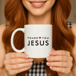Thank You Jesus | Modern Christian Faith Heart Coffee Mug<br><div class="desc">Simple,  stylish christian "thank you Jesus" quote art design in a modern minimalist typography in off black with a cute red heart design. This trendy,  modern faith design is the perfect gift or accessory. #christian #religion #faith #bible #jesus #bethelight</div>