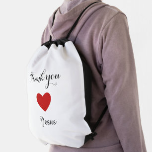Thank You Jesus Modern Christian Faith Heart Drawstring Bag
