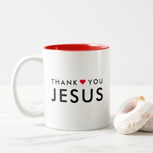 Thank You Jesus  Modern Christian Faith Heart Two_Tone Coffee Mug