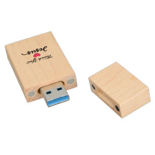Thank You Jesus Modern Christian Faith Heart Wood Flash Drive