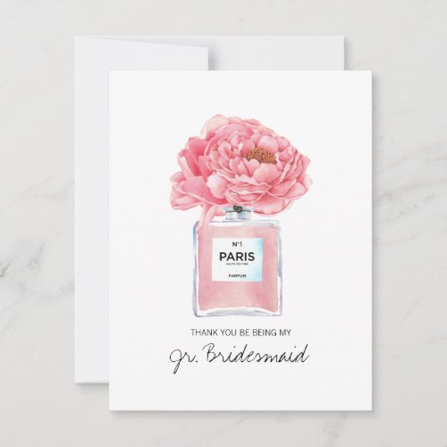 Thank You Jr Bridesmaid Pink Peonies Perfume Card