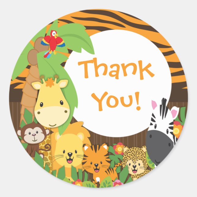Thank You Jungle Safari Baby Animals Sticker (Front)