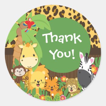 Thank You Jungle Safari Baby Animals Sticker by celebrateitinvites at Zazzle