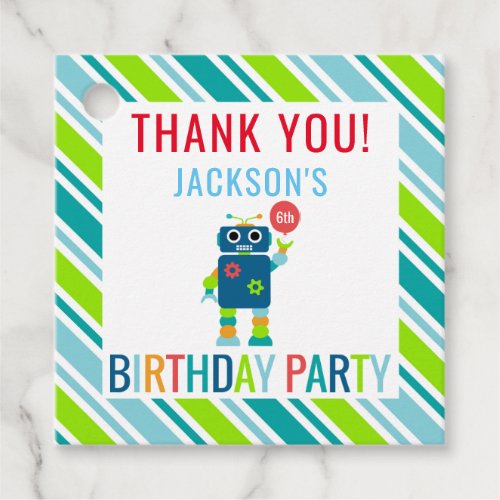 Thank You Kids Colorful Robot Birthday Party Favor Tags