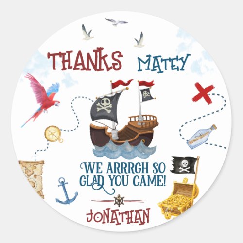 Thank you Kids pirate party Baby boy birthday Classic Round Sticker